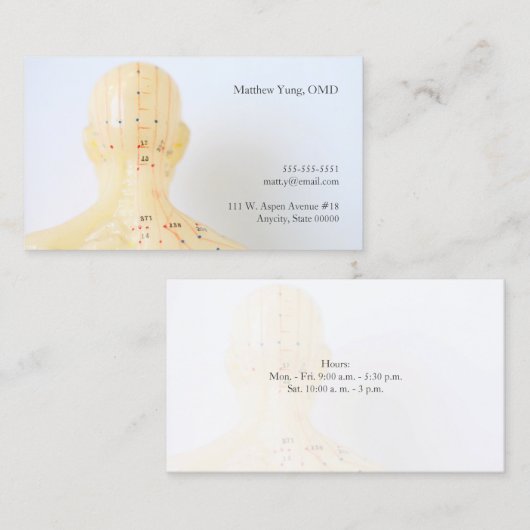 Acupunctieschop en schouders achter uitzicht visitekaartje (Voorkant / Achterkant)