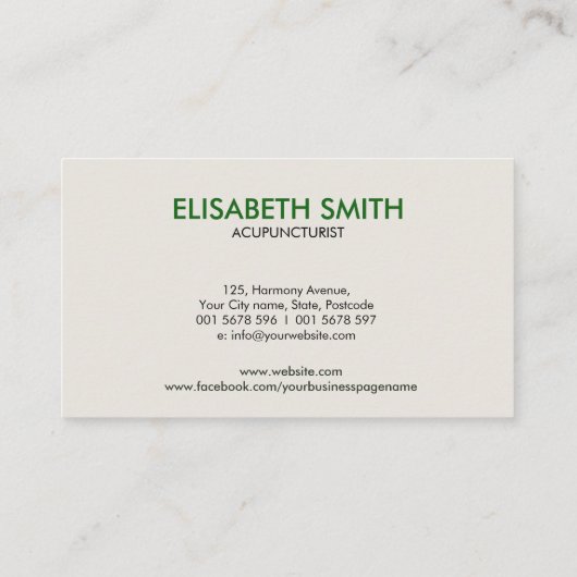 Acupunctuur Naalden, Yin Yang, Kruiden en Bladeren Visitekaartje (Achterkant)