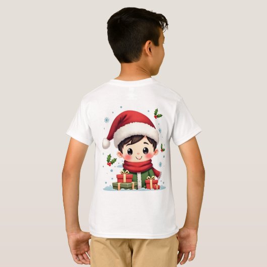 Acute jongen van Kerstmis met geschenken en kerstm T-shirt (Achterkant volledig)