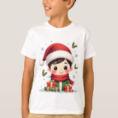 Acute jongen van Kerstmis met geschenken en kerstm T-shirt (Voorkant)