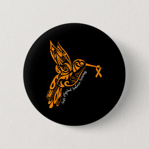 Acute Myeloïde Leukemie Bewustzijn Kolibrie Oranje Ronde Button 5,7 Cm
