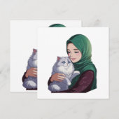 Acuut meisje knuffel schattige kat kaart (Voorkant / Achterkant)