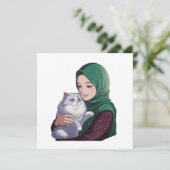 Acuut meisje knuffel schattige kat kaart (Staand voorkant)