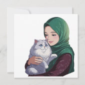 Acuut meisje knuffel schattige kat kaart (Achterkant)