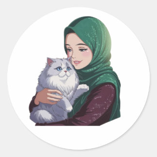 Acuut meisje knuffel schattige kat ronde sticker