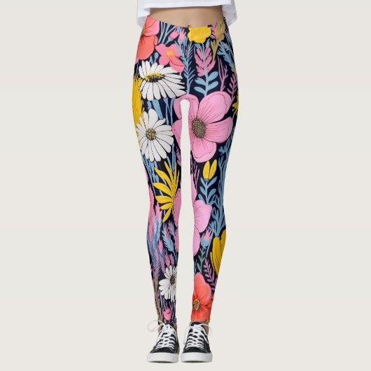 AD 001 - Bloemen digitaal patroon Leggings (Voorkant)