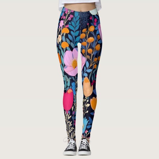 AD 002 - Bloemendigitaal patroon Leggings (Voorkant)