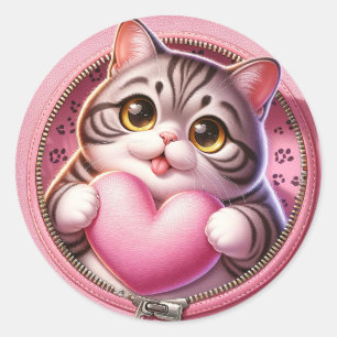 AD 002 - Cute kat digitale grafische afbeelding Ronde Sticker