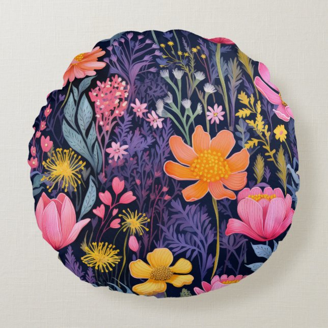 AD 011 - Bloemen digitaal patroon Rond Kussen (Voorkant)