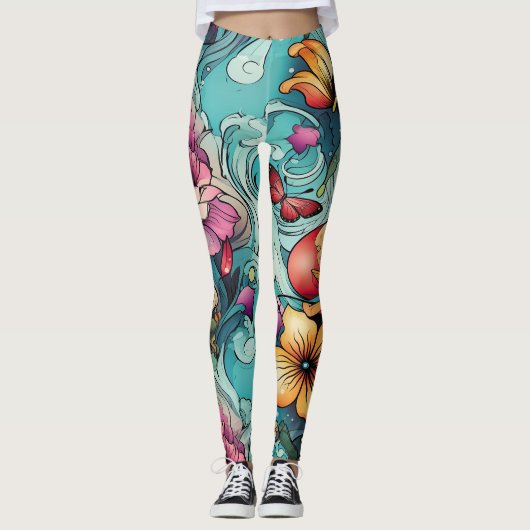 AD 020 - Bloemen digitaal patroon Leggings (Voorkant)