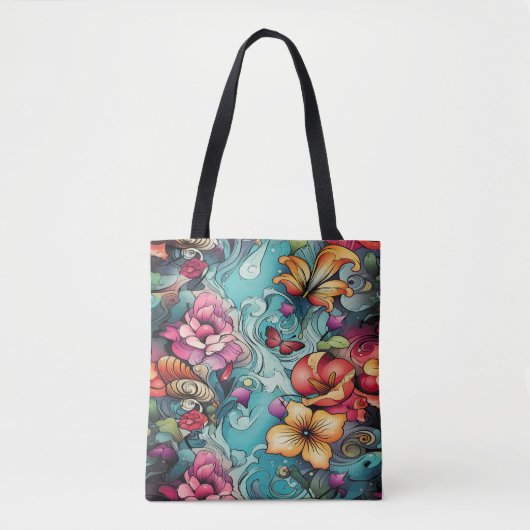 AD 020 - Bloemen digitaal patroon Tote Bag (Voorkant)