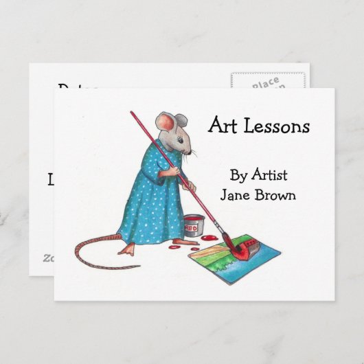 Ad For Art Lessons: Lady Mouse Painting A Picture Briefkaart (Voorkant / Achterkant)