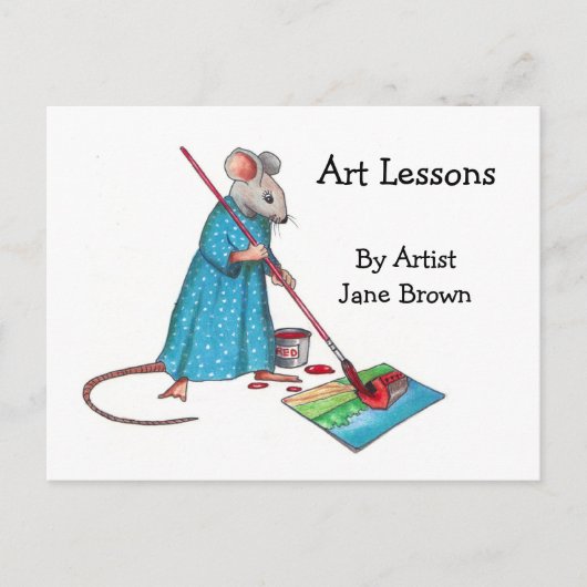 Ad For Art Lessons: Lady Mouse Painting A Picture Briefkaart (Voorkant)
