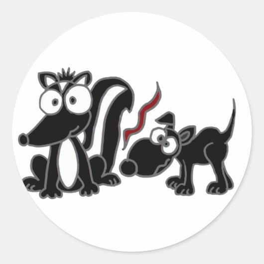 AD - Hond Sniffing Skunk Butt Cartoon Ronde Sticker (Voorkant)