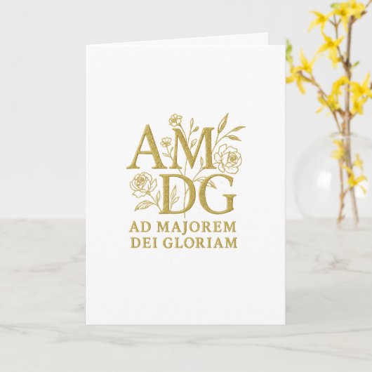 Ad Majorem Dei Gloriam Gold Floral Monogram Kaart (Gele Bloem)