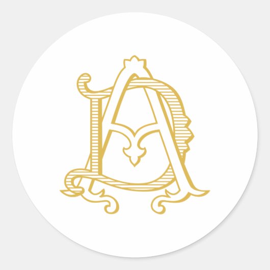 AD- of DA-monogram  antiek sticker in goud (Voorkant)