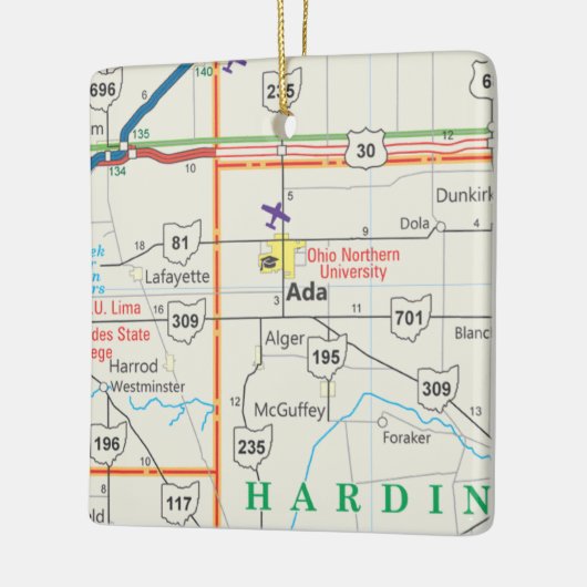 Ada Ohio Map Keramisch Ornament (Links)