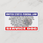 ADA Service Dog Information Cards Contactkaartje (Achterkant)