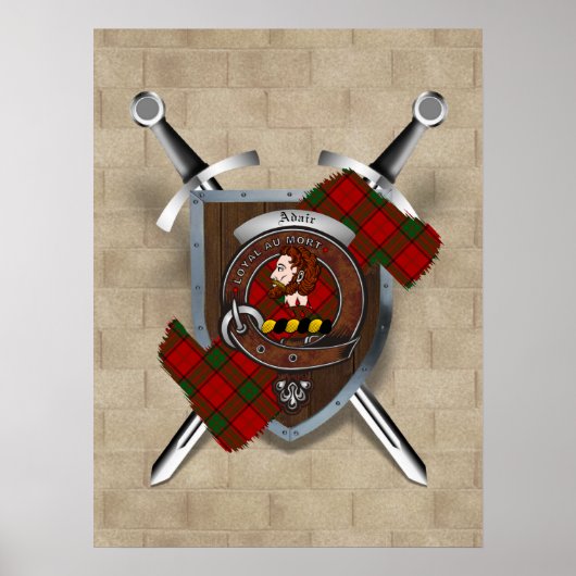 Adair Clan Badge Crossed Swords Poster 18x24 (Voorkant)