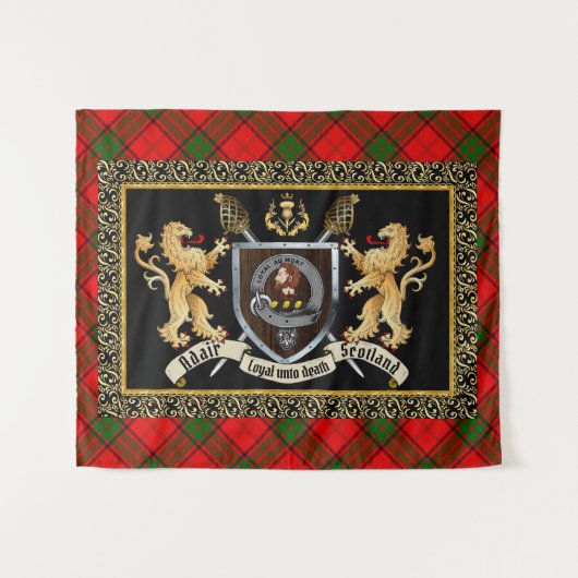 Adair Clan Badge & Motto w/Lions Wandkleed (Voorkant (horizontaal))