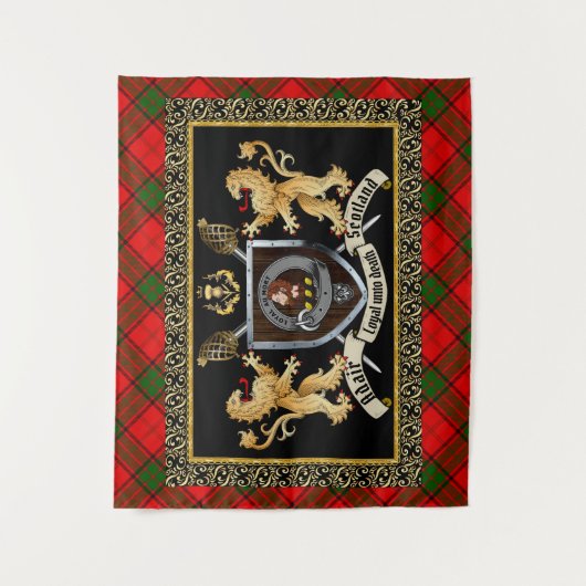 Adair Clan Badge & Motto w/Lions Wandkleed (Voorkant)