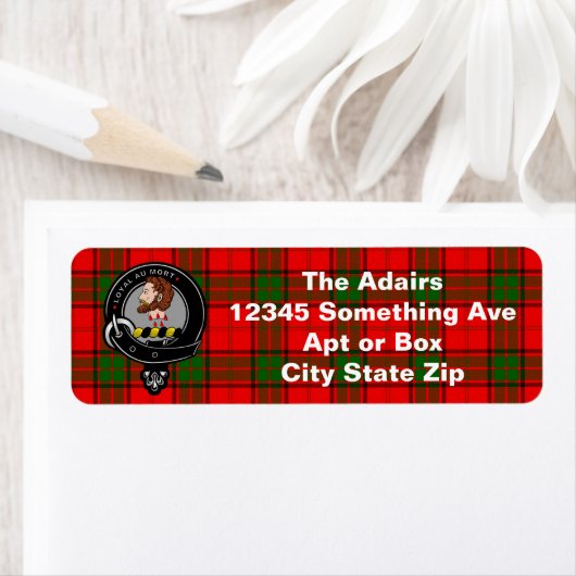 Adair Clan Badge & Tartan Uitgebreid Etiket (Insitu)