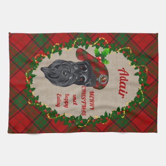 Adair Scottie Dog Kerstmis Keukenhanddoek (Horizontaal)