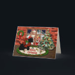 Adair Scottie & Santa w/Crest Gepersonaliseerd Feestdagen Kaart<br><div class="desc">Stuur je vrienden en familie dit seizoen een kleurrijke vakantiekaart. Scottie hond, met Adair tartan boog, kijkend uit het raam naar de kerstman in de hoop op een aantal kerstcadeaus! Kijk naar binnen en hij vindt dat de Kerstman hem toch niet vergeten is. U kunt de begroeting op de voorkant...</div>