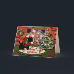 Adair Scottie & Santa w/Crest Gepersonaliseerd Feestdagen Kaart<br><div class="desc">Stuur je vrienden en familie dit seizoen een kleurrijke vakantiekaart. Scottie hond, met Adair tartan boog, kijkend uit het raam naar de kerstman in de hoop op een aantal kerstcadeaus! Kijk naar binnen en hij vindt dat de Kerstman hem toch niet vergeten is. U kunt de begroeting op de voorkant...</div>