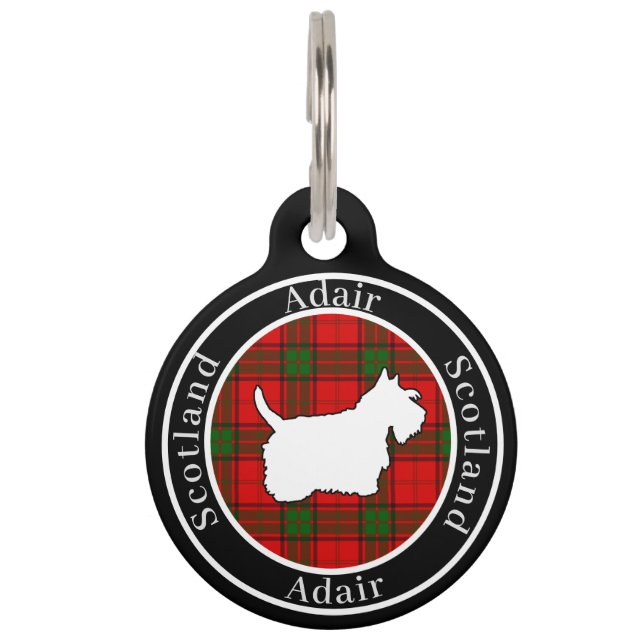 Adair Tartan & Scottie Dog gepersonaliseerd Huisdierpenning (Voorkant)
