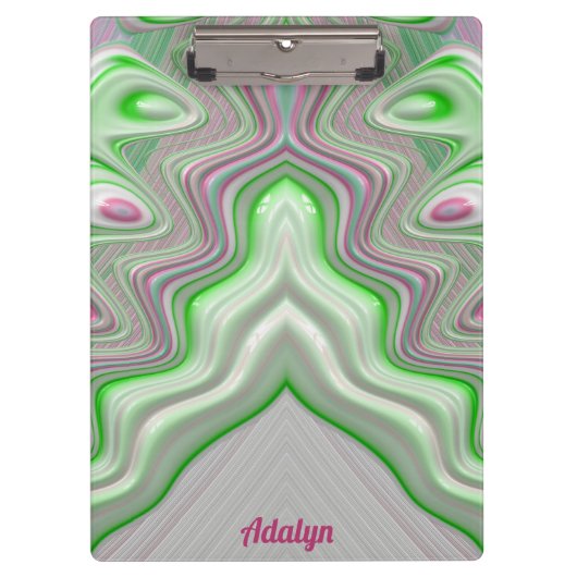 ADALYN ~ PASTEL 3D! Roze, Groen en Wit GLOSSY Klembord (Voorkant)