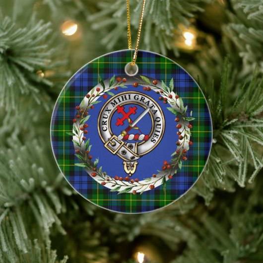 Adam Clan Badge & Tartan Personalized Xmas Keramisch Ornament (Boom)