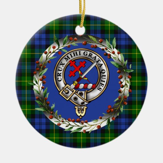 Adam Clan Badge & Tartan Personalized Xmas Keramisch Ornament (Voorkant)