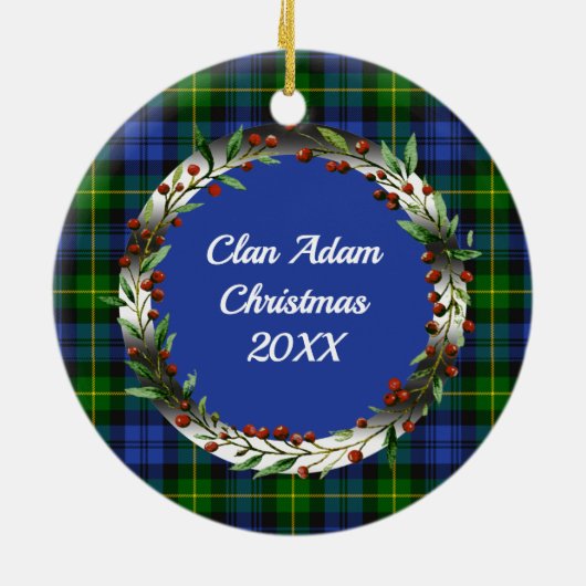 Adam Clan Badge & Tartan Personalized Xmas Keramisch Ornament (Achterkant)