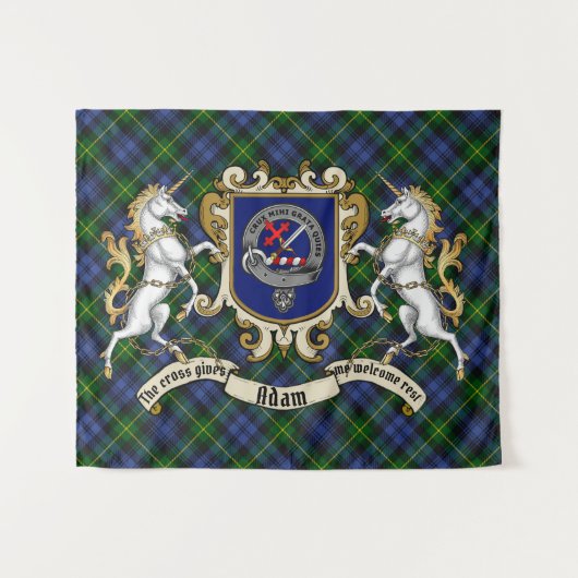 Adam Clan Badge & Unicorns met Tartan Wandkleed (Voorkant (horizontaal))