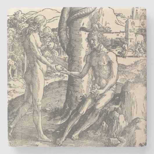 Adam en Eva: De Herfst van Man (Lucas van Leyden) Stenen Onderzetter (Voorkant)