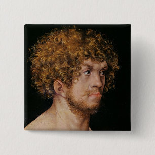 Adam en Eva, detail van Adam's hoofd Vierkante Button 5,1 Cm