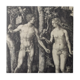 Adam en Eva Engraving door Albrecht Durer Tegeltje