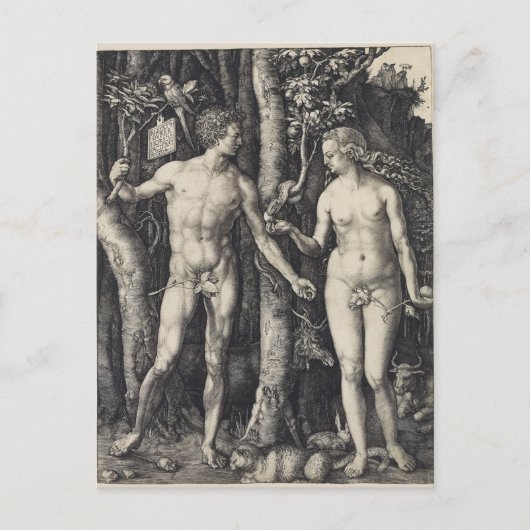 Adam en Eva, gegraveerd door Albrecht Durer Briefkaart (Voorkant)