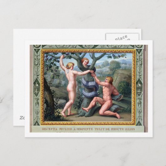 Adam en Eva met de Serpent, illustratie van t Briefkaart (Voorkant / Achterkant)