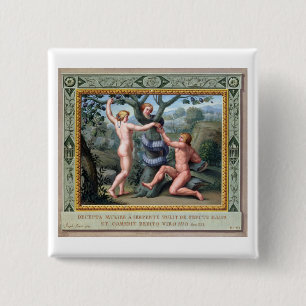 Adam en Eva met de Serpent, illustratie van t Vierkante Button 5,1 Cm