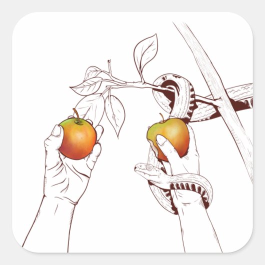 Adam en Eva Vierkante Sticker (Voorkant)