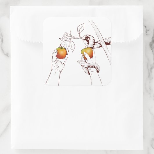 Adam en Eva Vierkante Sticker (Tas)