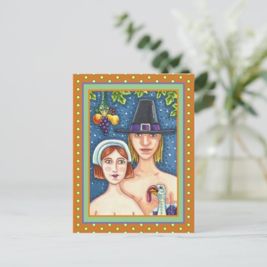 ADAM- EN EVE-PIJLEREN, BIBLIOTHEEKSE THANKSGIVING FEESTDAGENKAART (Staand voorkant)