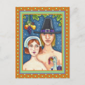 ADAM- EN EVE-PIJLEREN, BIBLIOTHEEKSE THANKSGIVING FEESTDAGENKAART (Voorkant)
