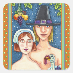 ADAM- EN EVE-PIJLEREN, BIBLIOTHEEKSE THANKSGIVING VIERKANTE STICKER