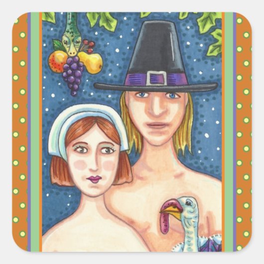 ADAM- EN EVE-PIJLEREN, BIBLIOTHEEKSE THANKSGIVING VIERKANTE STICKER (Voorkant)