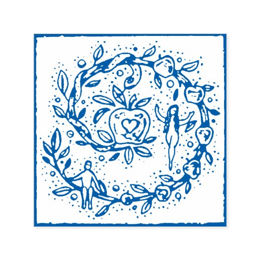 ADAM & EVA, APPEL IN TUIN VAN EDEN FOLKART KRANS  ZELFINKTENDE STEMPEL (Design)