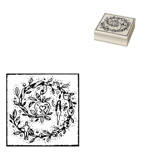 ADAM & EVE, GARDEN OF EDEN, FOLK ART RUBBER STAMP RUBBERSTEMPEL (Gestempeld)