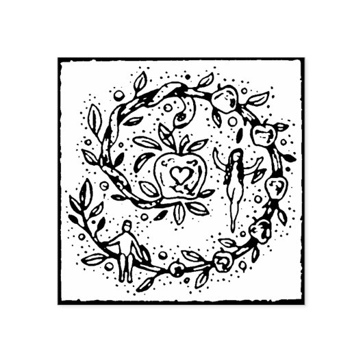 ADAM & EVE, GARDEN OF EDEN, FOLK ART RUBBER STAMP RUBBERSTEMPEL (Afrduk)